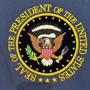 Presidential Seal Embroidered Navy Tee Shirt with Velvet Emblem